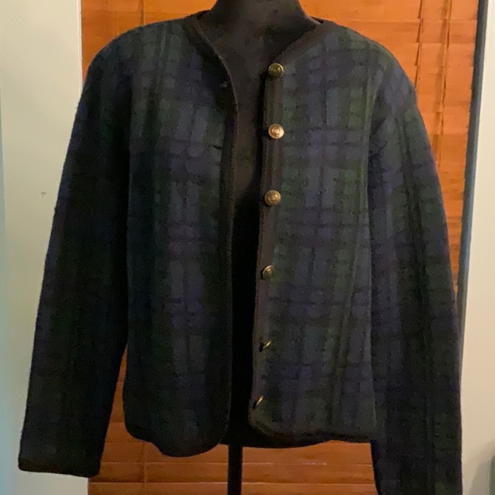 Boiled wool jacket. size PL  plaid blue and black.